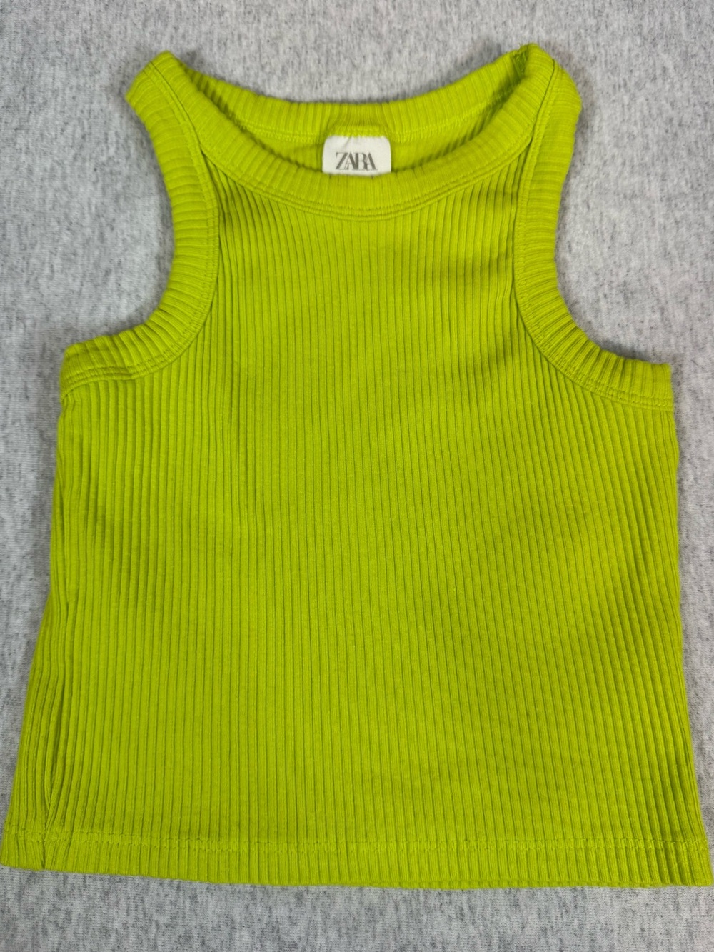 Zara Girls Ribbed Racerback Tank Top - Neon Green - 9/10 Years